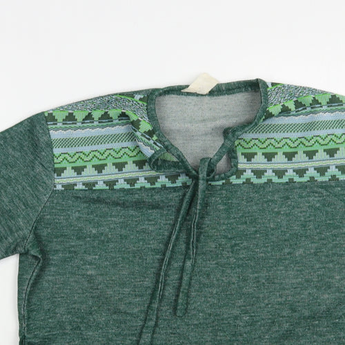 Preworn Womens Green V-Neck Geometric Acrylic Pullover Jumper Size M