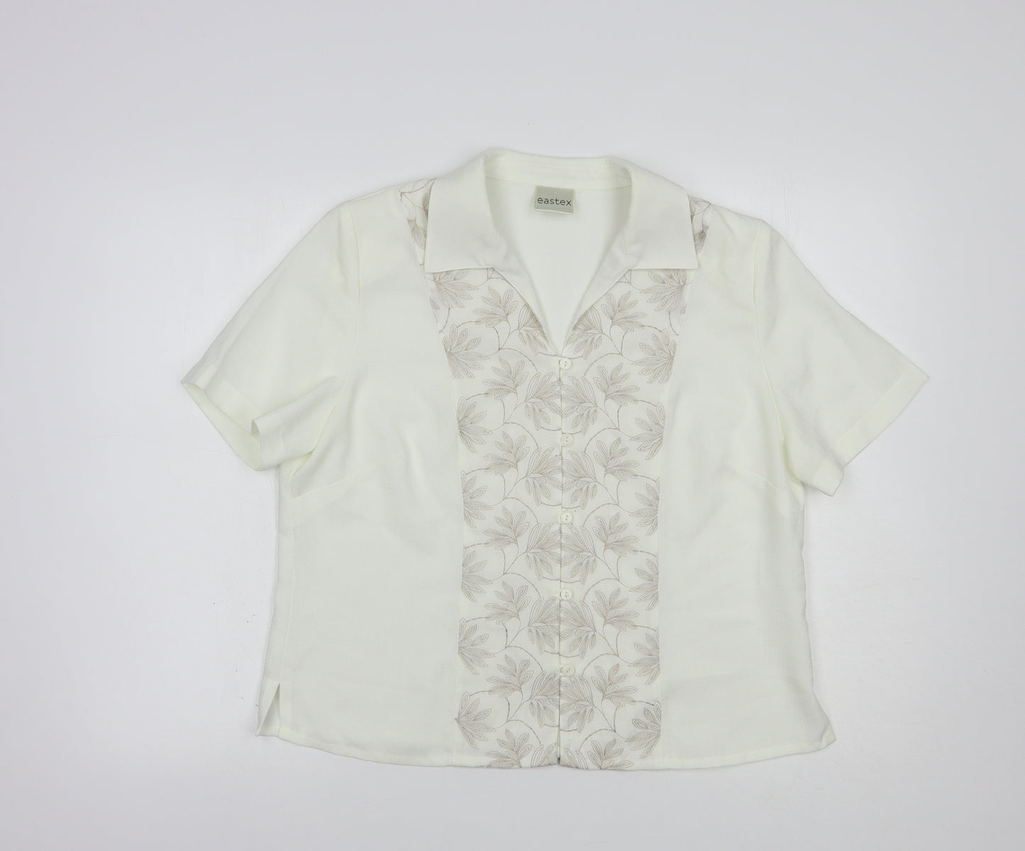 Eastex Womens White Floral Polyester Basic Blouse Size 14 Collared