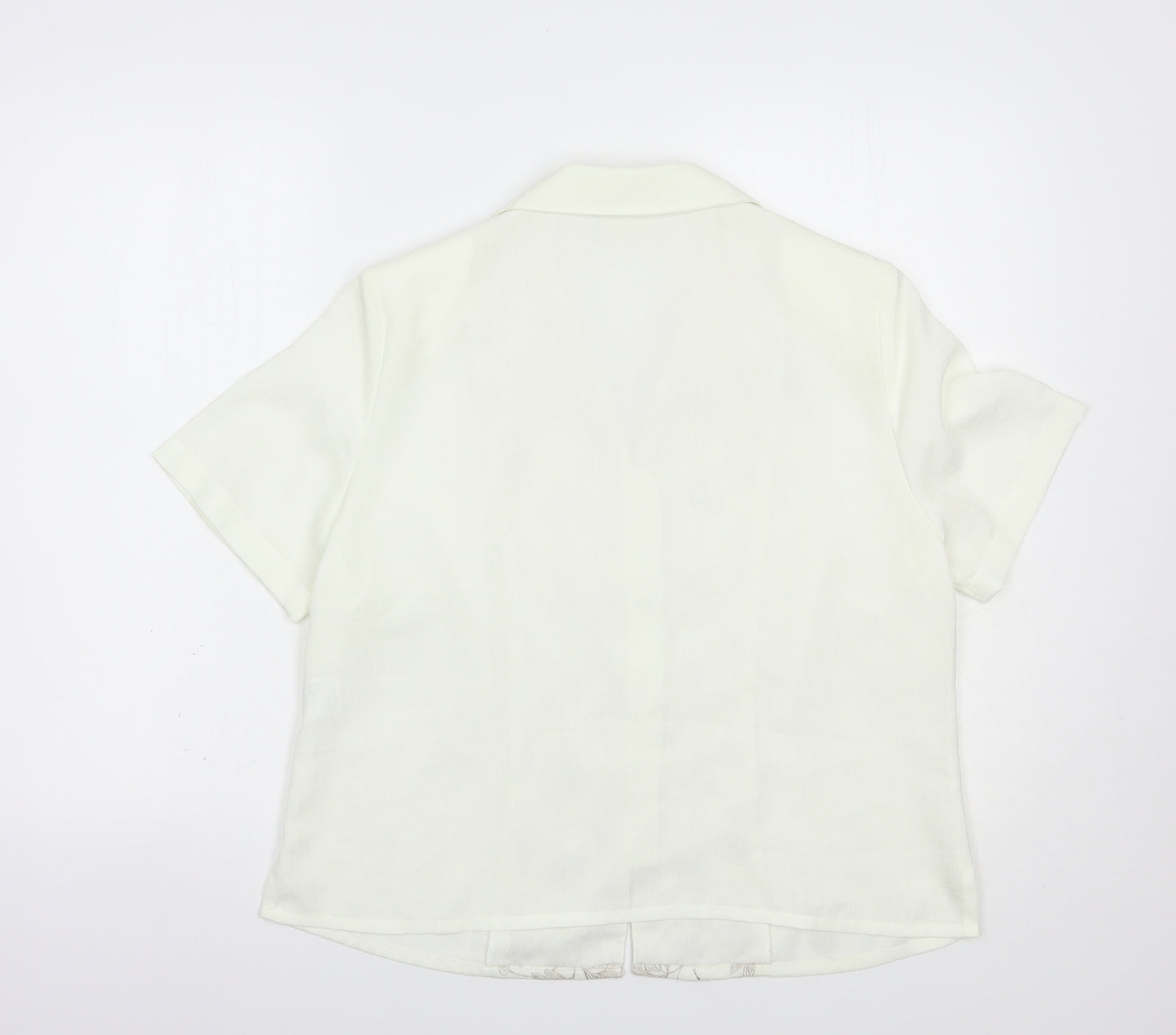 Eastex Womens White Floral Polyester Basic Blouse Size 14 Collared