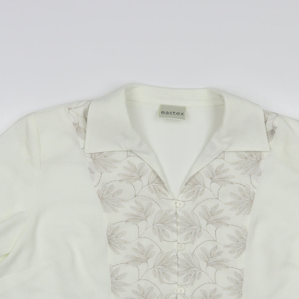Eastex Womens White Floral Polyester Basic Blouse Size 14 Collared