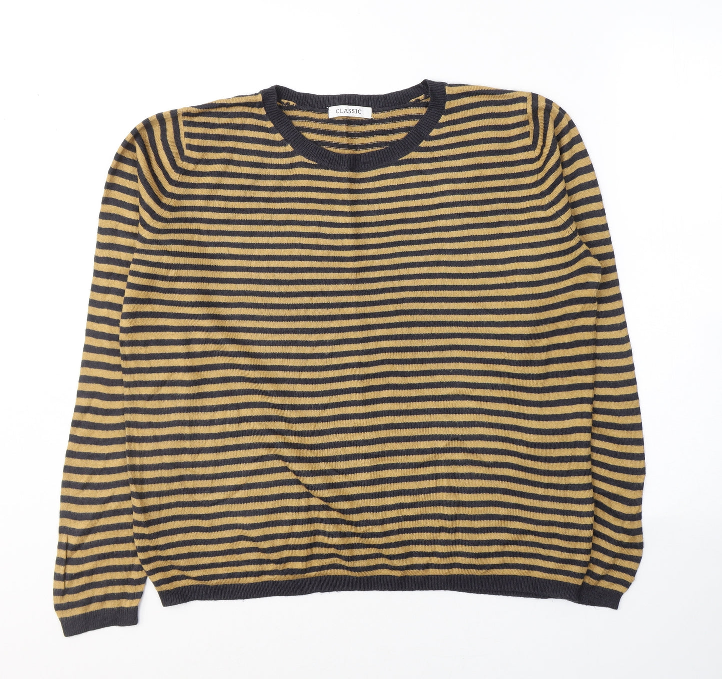 Marks and Spencer Womens Yellow Round Neck Striped Acrylic Pullover Jumper Size 16