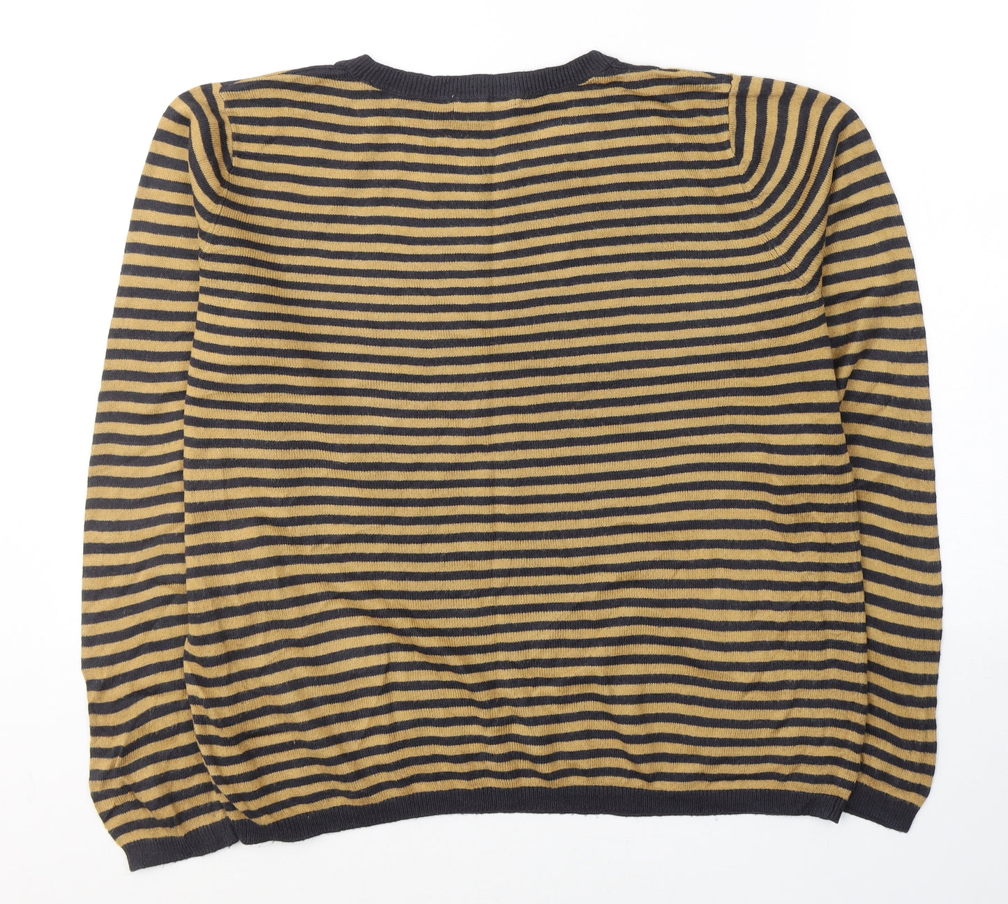 Marks and Spencer Womens Yellow Round Neck Striped Acrylic Pullover Jumper Size 16