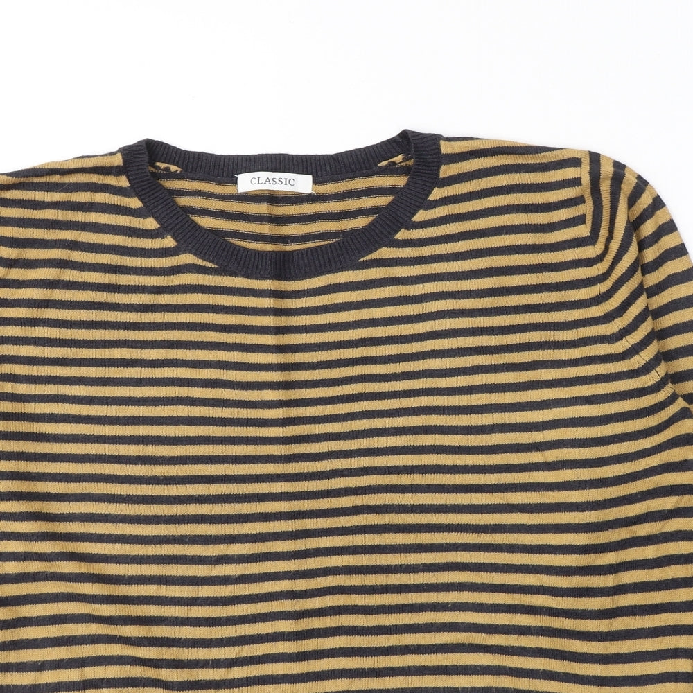 Marks and Spencer Womens Yellow Round Neck Striped Acrylic Pullover Jumper Size 16