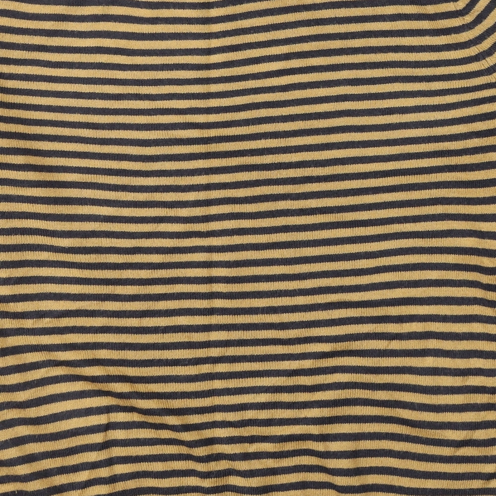 Marks and Spencer Womens Yellow Round Neck Striped Acrylic Pullover Jumper Size 16