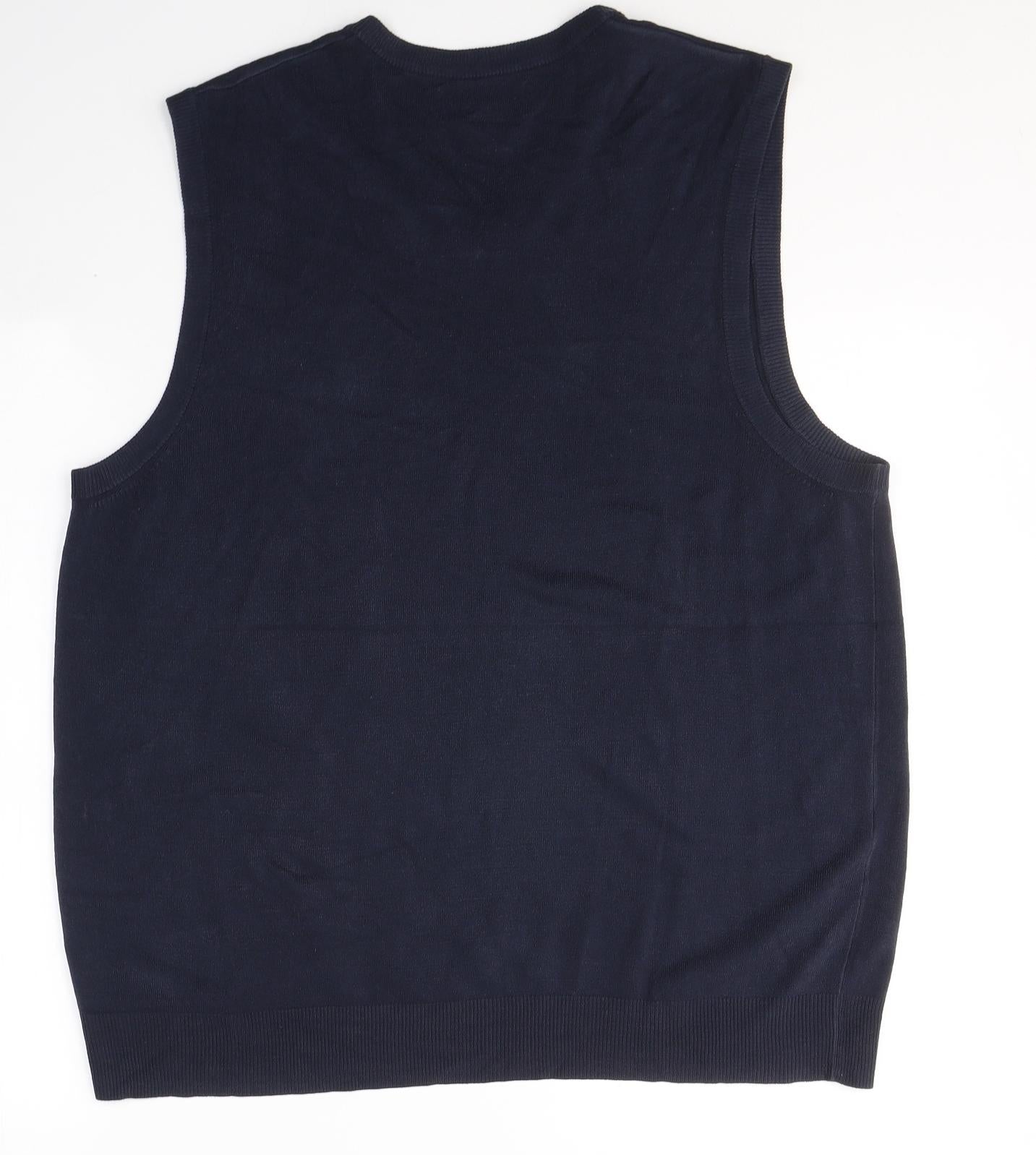 Atlantic Bay Mens Blue V-Neck  Acrylic Vest Jumper Size XL