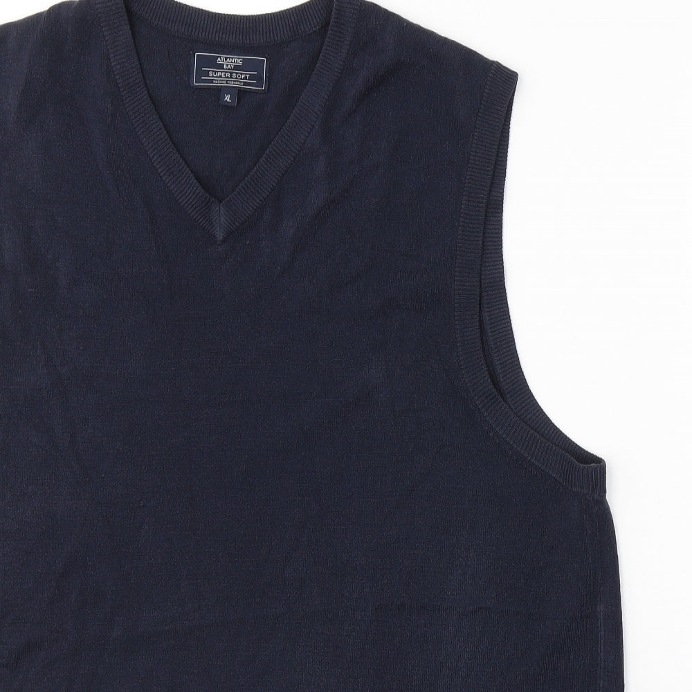 Atlantic Bay Mens Blue V-Neck  Acrylic Vest Jumper Size XL