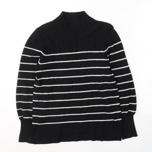 Marks and Spencer Womens Black Round Neck Striped Viscose Pullover Jumper Size M