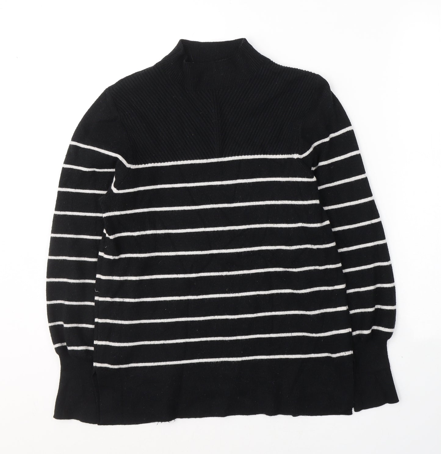 Marks and Spencer Womens Black Round Neck Striped Viscose Pullover Jumper Size M