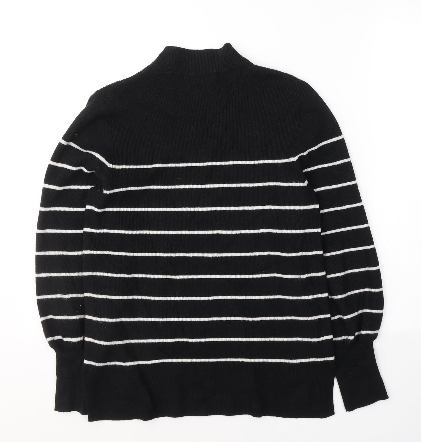 Marks and Spencer Womens Black Round Neck Striped Viscose Pullover Jumper Size M