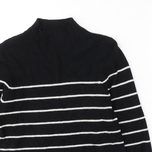 Marks and Spencer Womens Black Round Neck Striped Viscose Pullover Jumper Size M