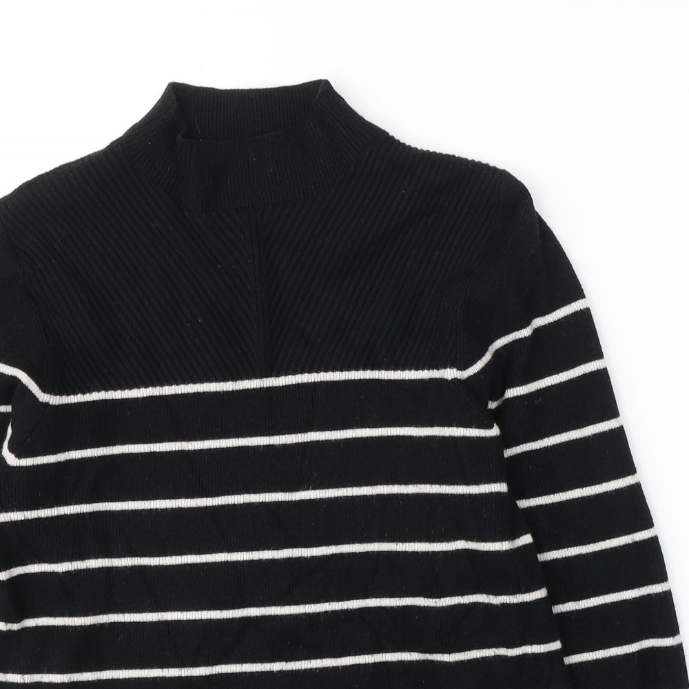 Marks and Spencer Womens Black Round Neck Striped Viscose Pullover Jumper Size M