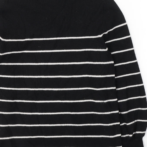 Marks and Spencer Womens Black Round Neck Striped Viscose Pullover Jumper Size M