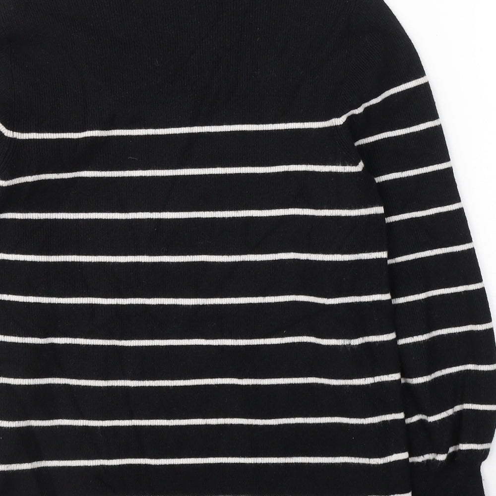 Marks and Spencer Womens Black Round Neck Striped Viscose Pullover Jumper Size M