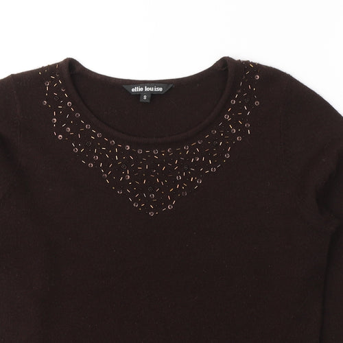 Ellie Louise Womens Brown  Acrylic Basic Blouse Size S Round Neck