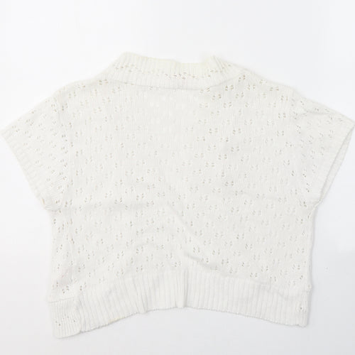 Glamorosa Womens White V-Neck  Cotton Cardigan Jumper Size 16