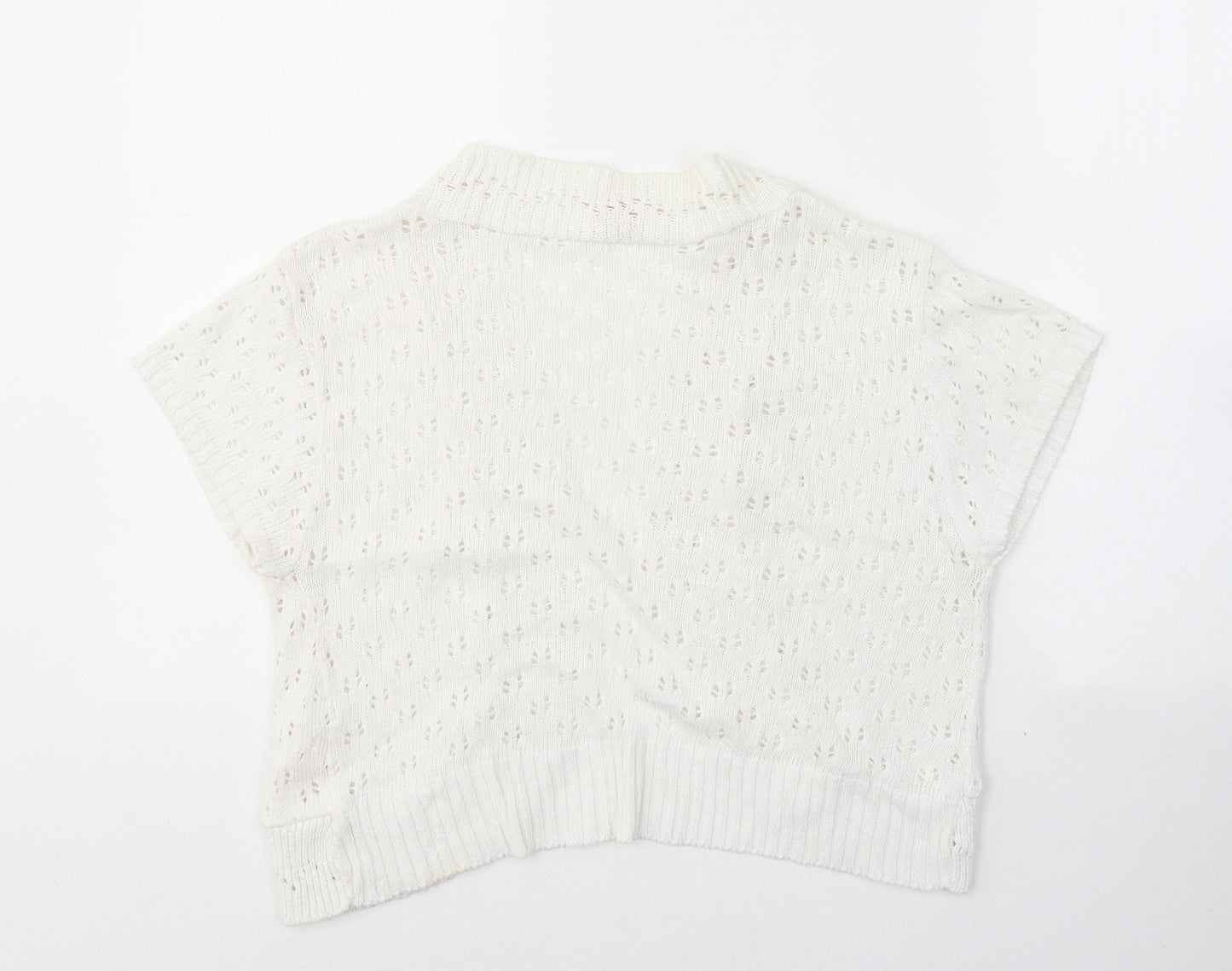 Glamorosa Womens White V-Neck  Cotton Cardigan Jumper Size 16