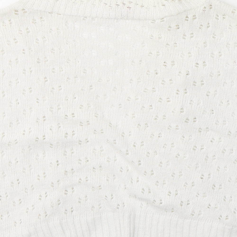 Glamorosa Womens White V-Neck  Cotton Cardigan Jumper Size 16