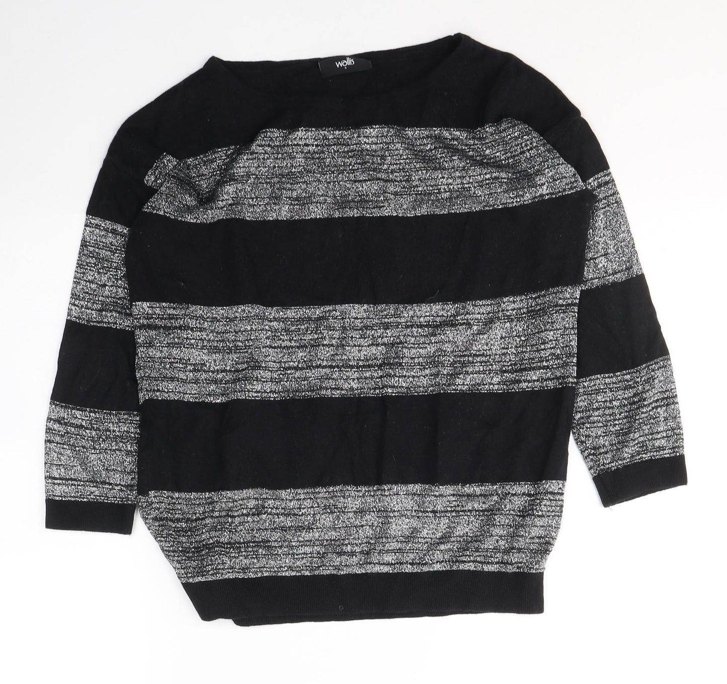 Wallis Womens Black Round Neck Striped Cotton Pullover Jumper Size S