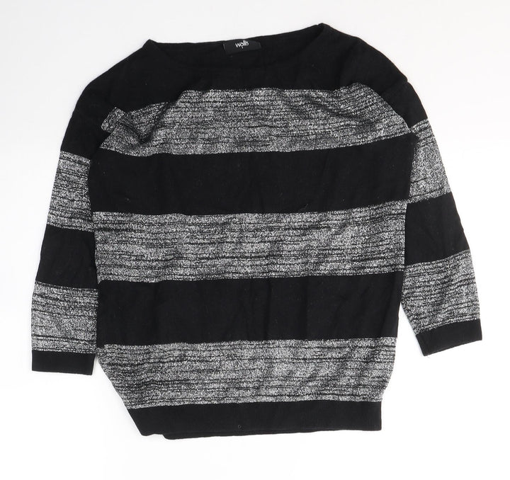 Wallis Womens Black Round Neck Striped Cotton Pullover Jumper Size S
