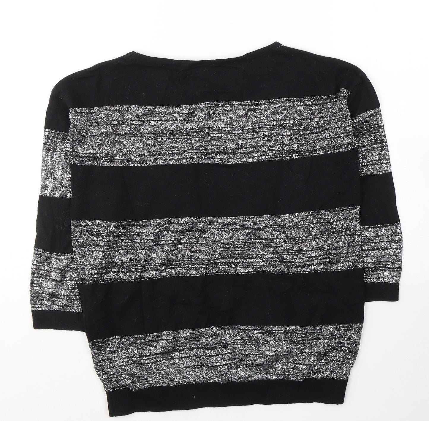 Wallis Womens Black Round Neck Striped Cotton Pullover Jumper Size S