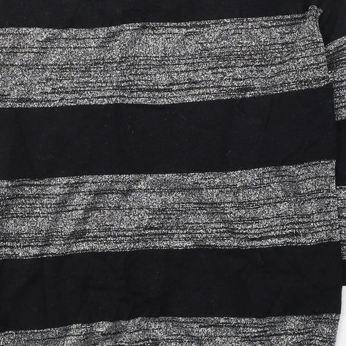 Wallis Womens Black Round Neck Striped Cotton Pullover Jumper Size S