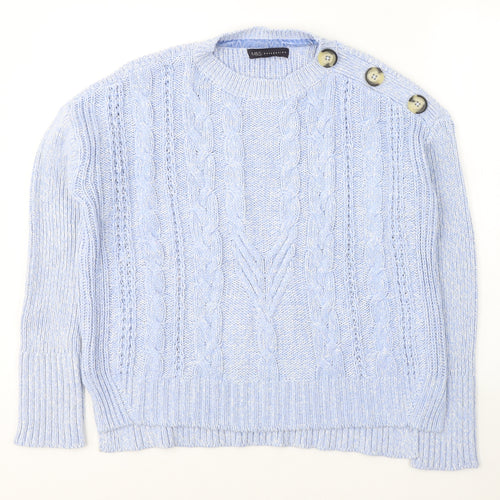 Marks and Spencer Womens Blue Round Neck  Cotton Pullover Jumper Size 12