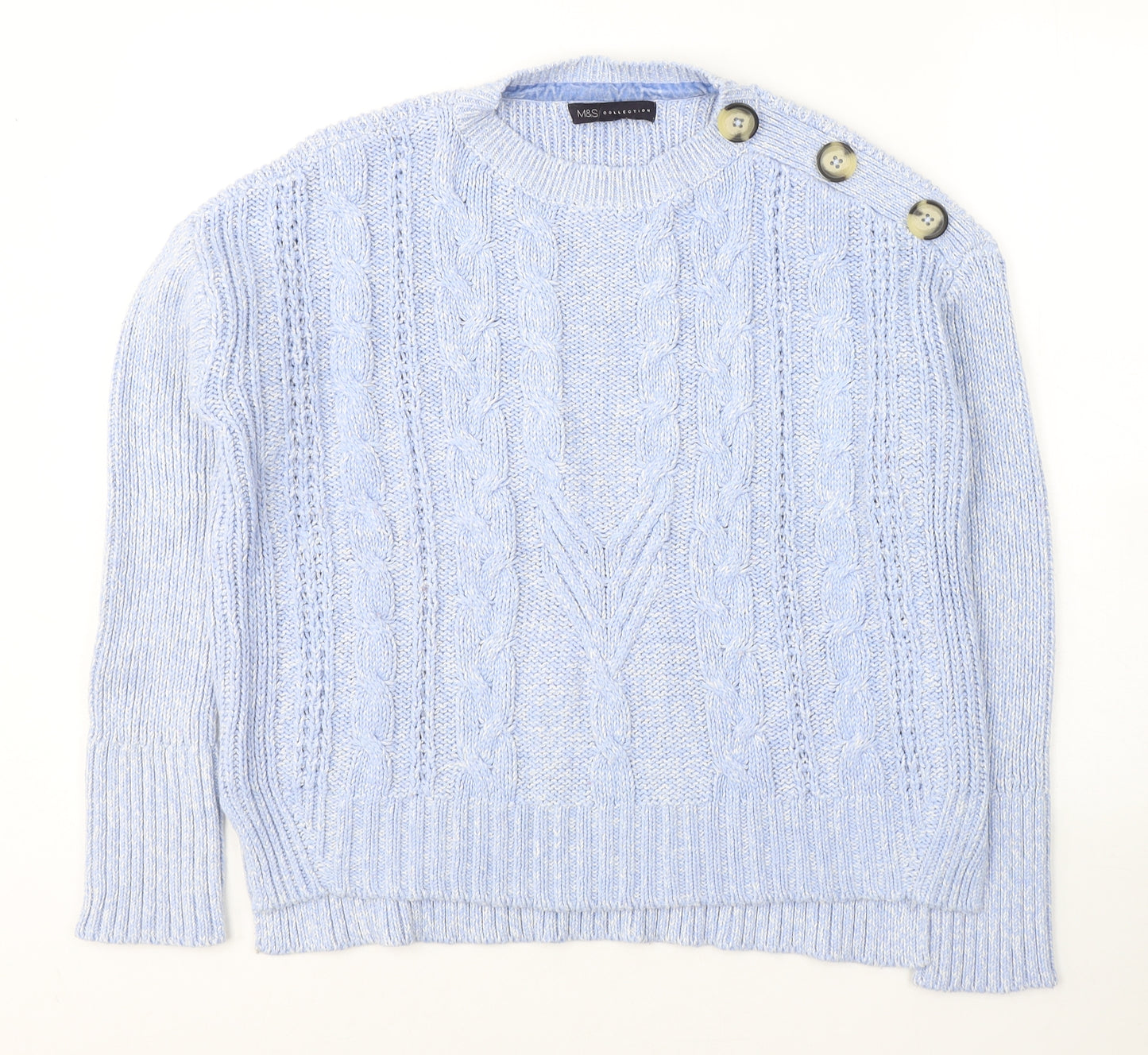 Marks and Spencer Womens Blue Round Neck  Cotton Pullover Jumper Size 12