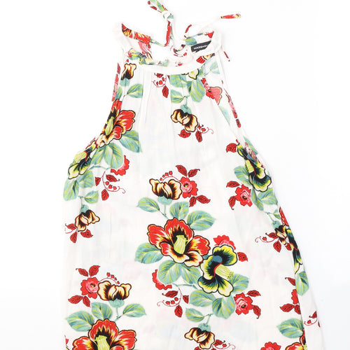 Warehouse Womens White Floral Viscose Jersey Blouse Size 10 Halter