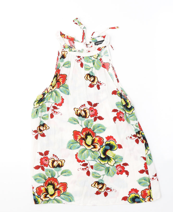 Warehouse Womens White Floral Viscose Jersey Blouse Size 10 Halter