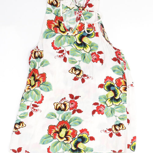 Warehouse Womens White Floral Viscose Jersey Blouse Size 10 Halter