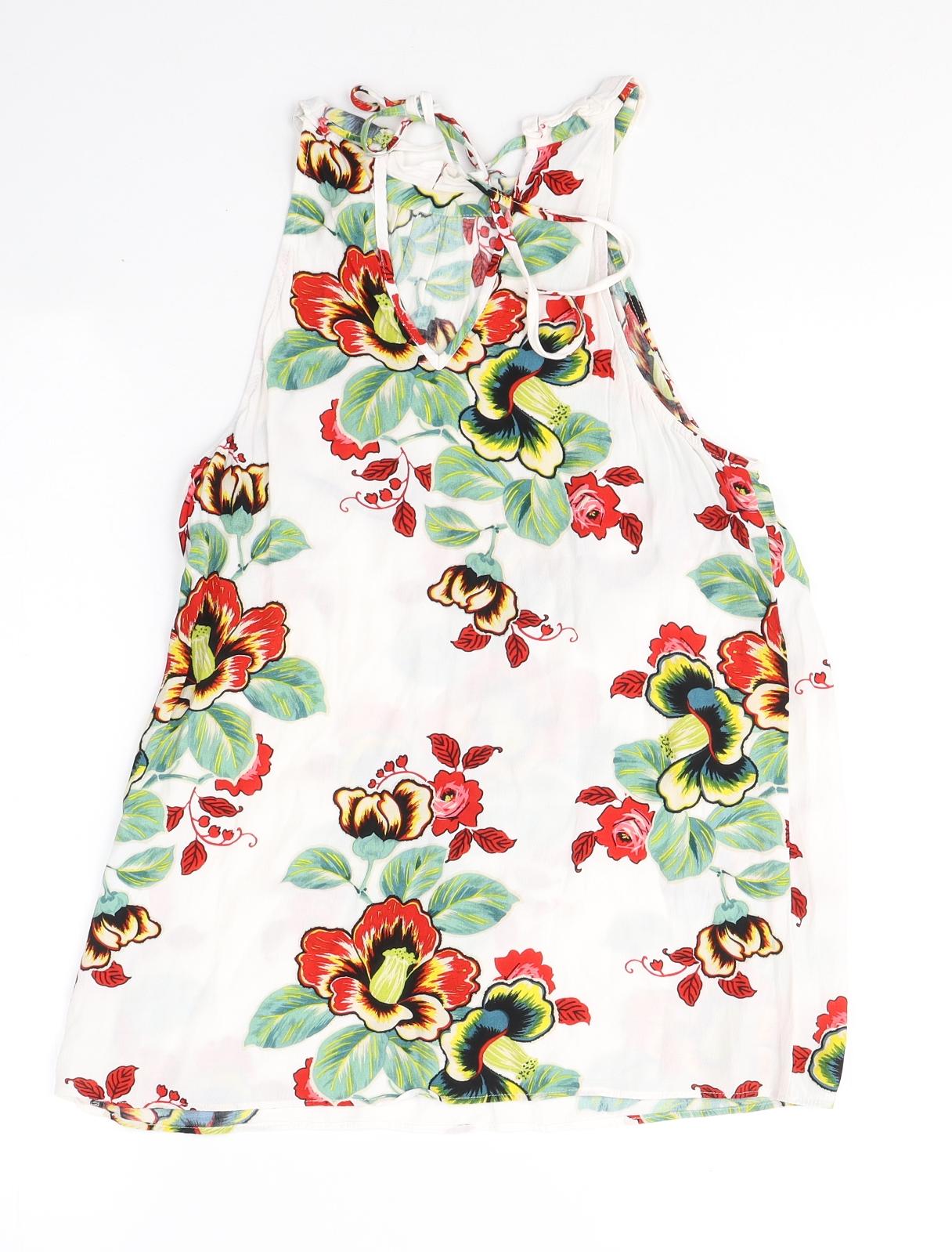 Warehouse Womens White Floral Viscose Jersey Blouse Size 10 Halter