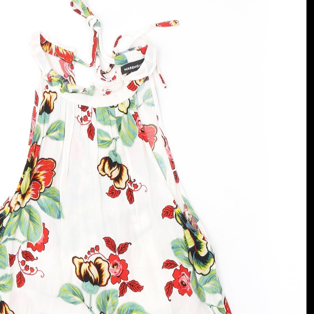 Warehouse Womens White Floral Viscose Jersey Blouse Size 10 Halter
