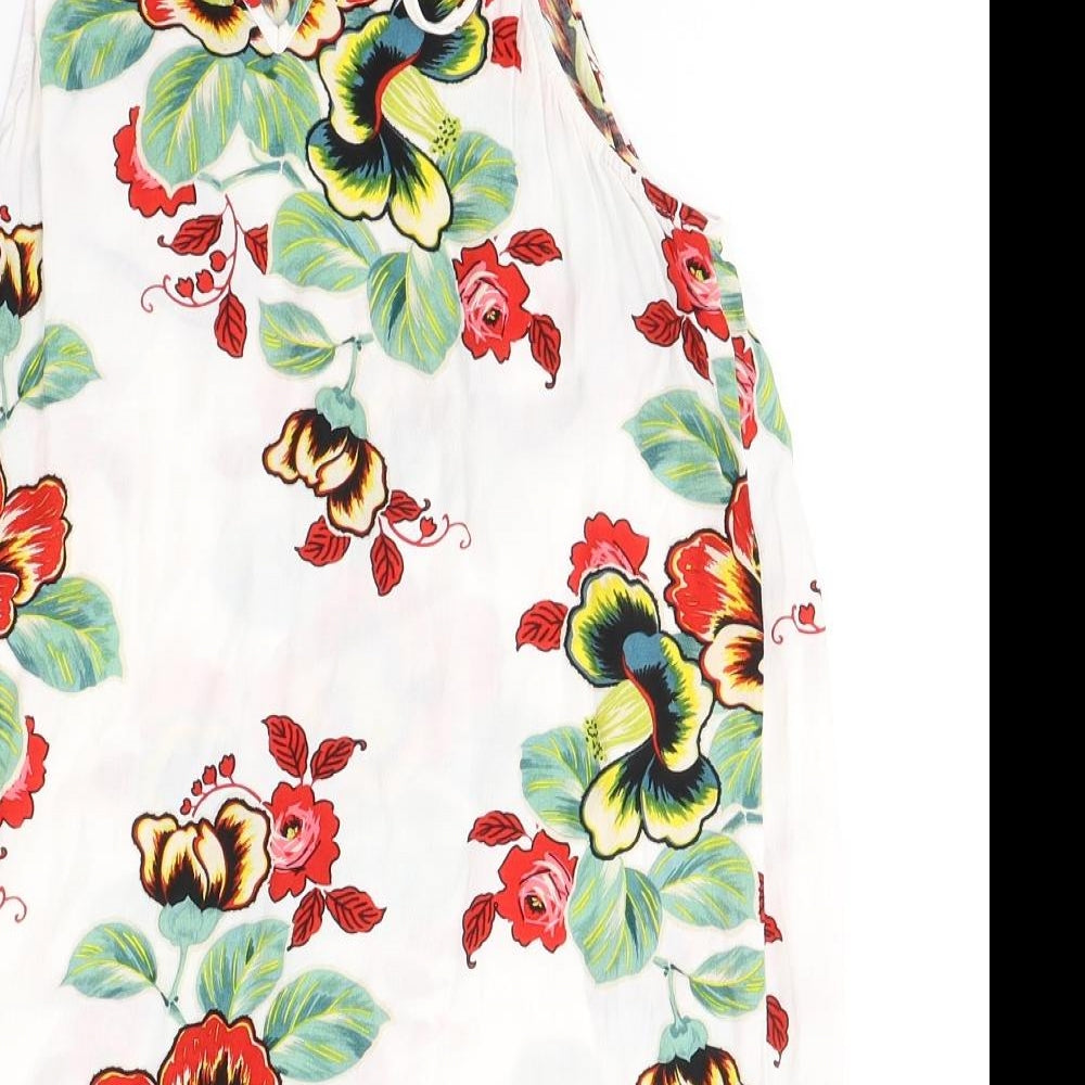 Warehouse Womens White Floral Viscose Jersey Blouse Size 10 Halter