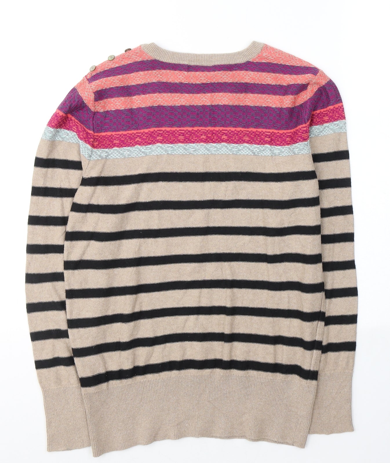 Gharani Strok Womens Beige Round Neck Striped Cotton Pullover Jumper Size L