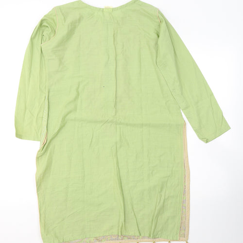 Benzar Womens Green Geometric Polyester Tunic T-Shirt Size M Round Neck