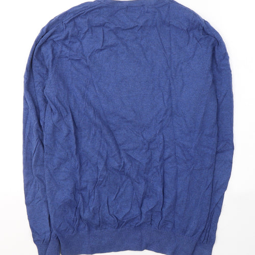 Pima Cotton Mens Blue Round Neck  Cotton Pullover Jumper Size S