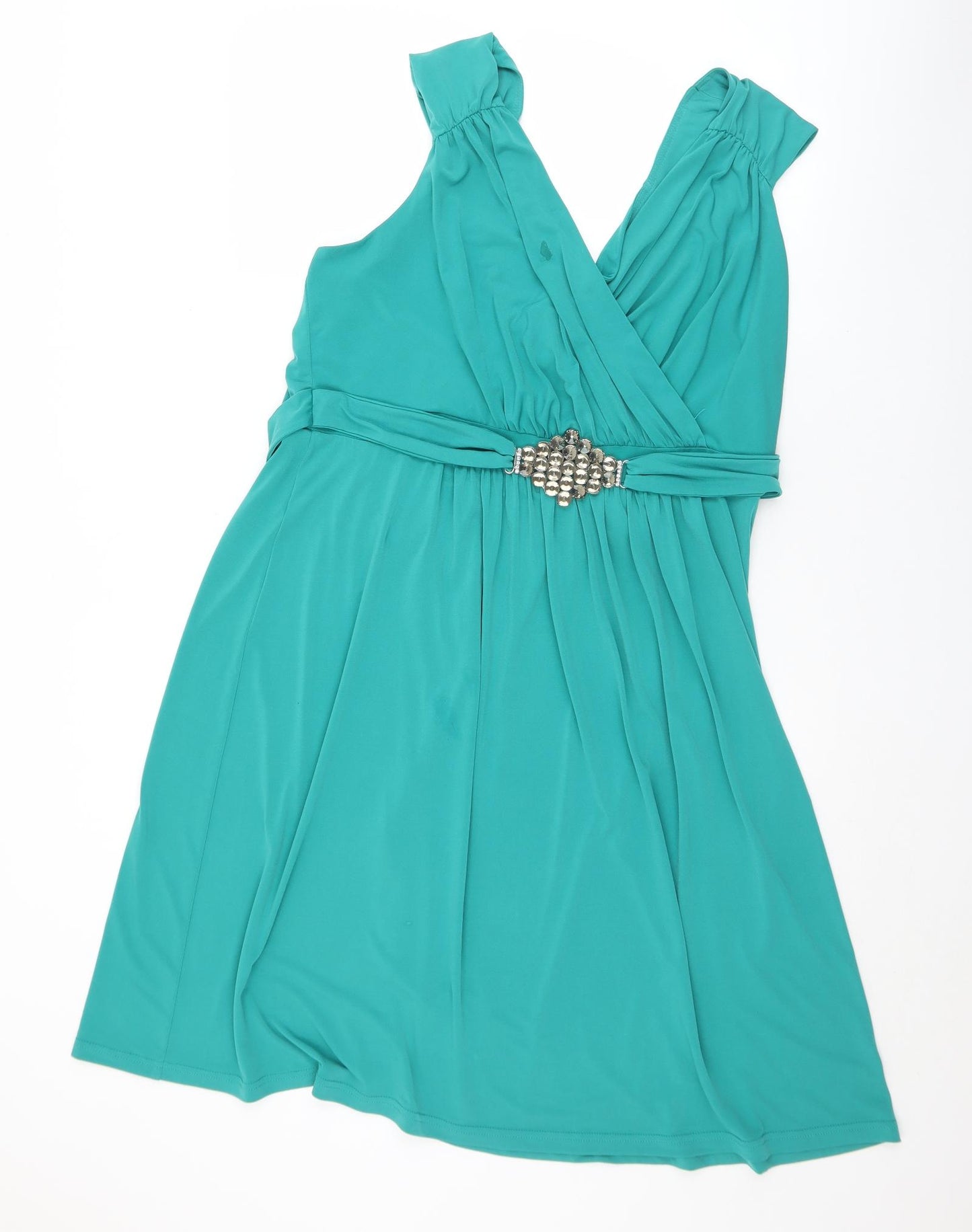David Emanuel Womens Green  Polyester A-Line  Size 20  V-Neck