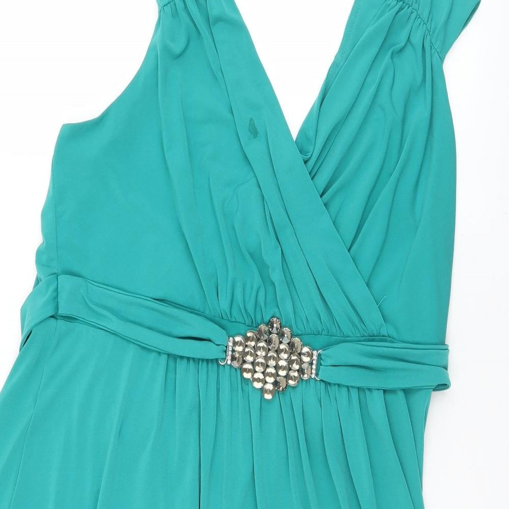 David Emanuel Womens Green  Polyester A-Line  Size 20  V-Neck