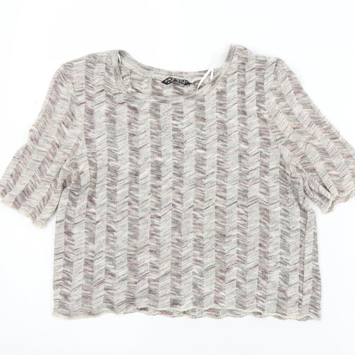 Select Womens Multicoloured Herringbone Acrylic Cropped T-Shirt Size 12 Round Neck