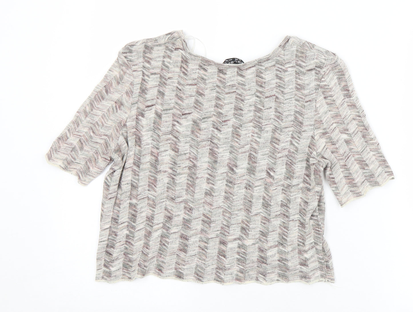 Select Womens Multicoloured Herringbone Acrylic Cropped T-Shirt Size 12 Round Neck