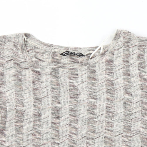 Select Womens Multicoloured Herringbone Acrylic Cropped T-Shirt Size 12 Round Neck
