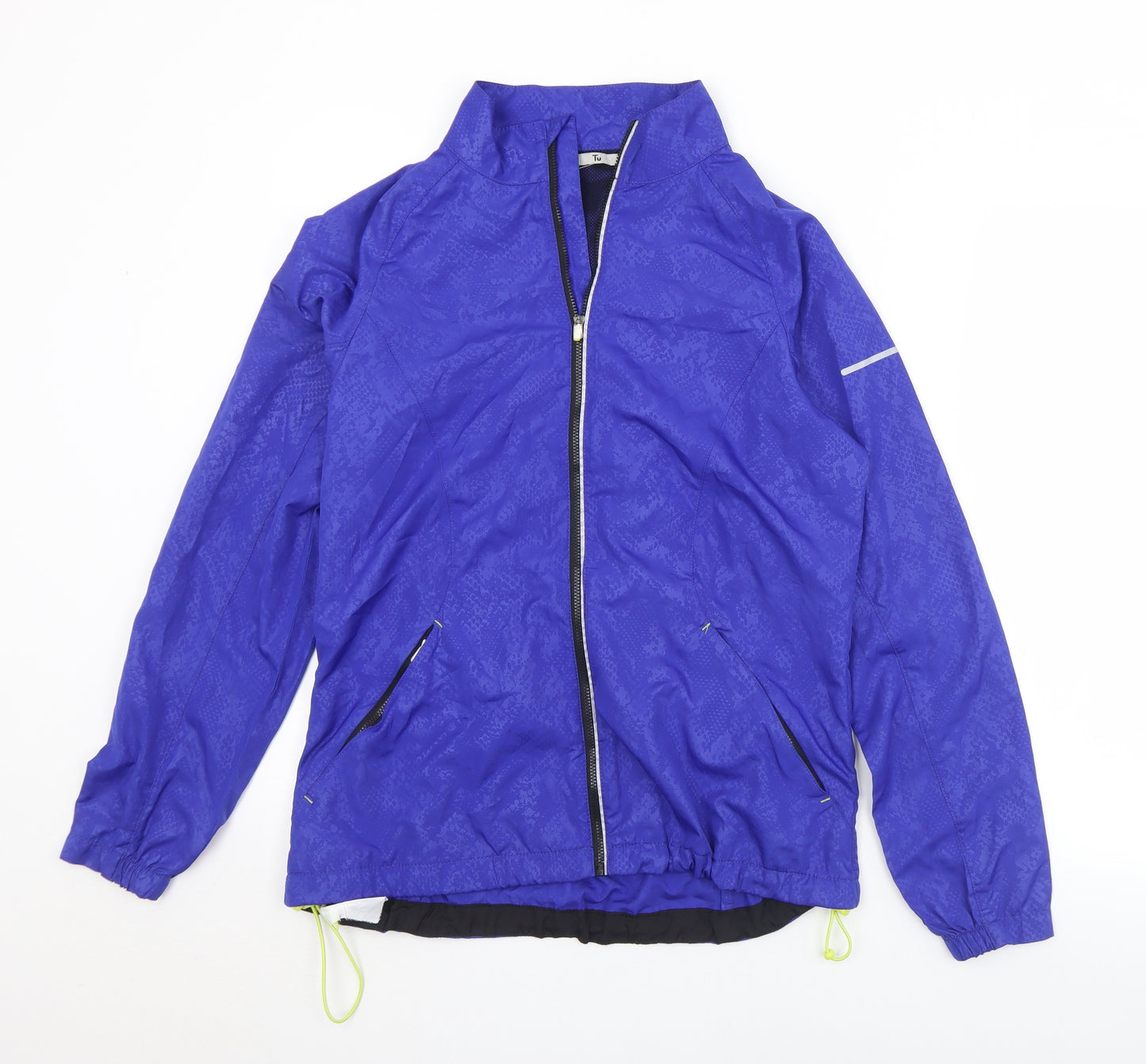 TU Womens Blue Geometric  Windbreaker Jacket Size 10  Zip