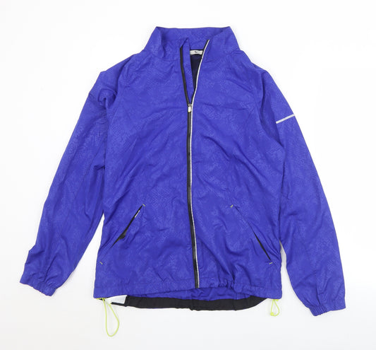 Front view of Tu women’s blue geometric windbreaker jacket, size UK 10, zip