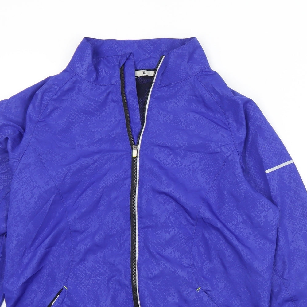 TU Womens Blue Geometric  Windbreaker Jacket Size 10  Zip