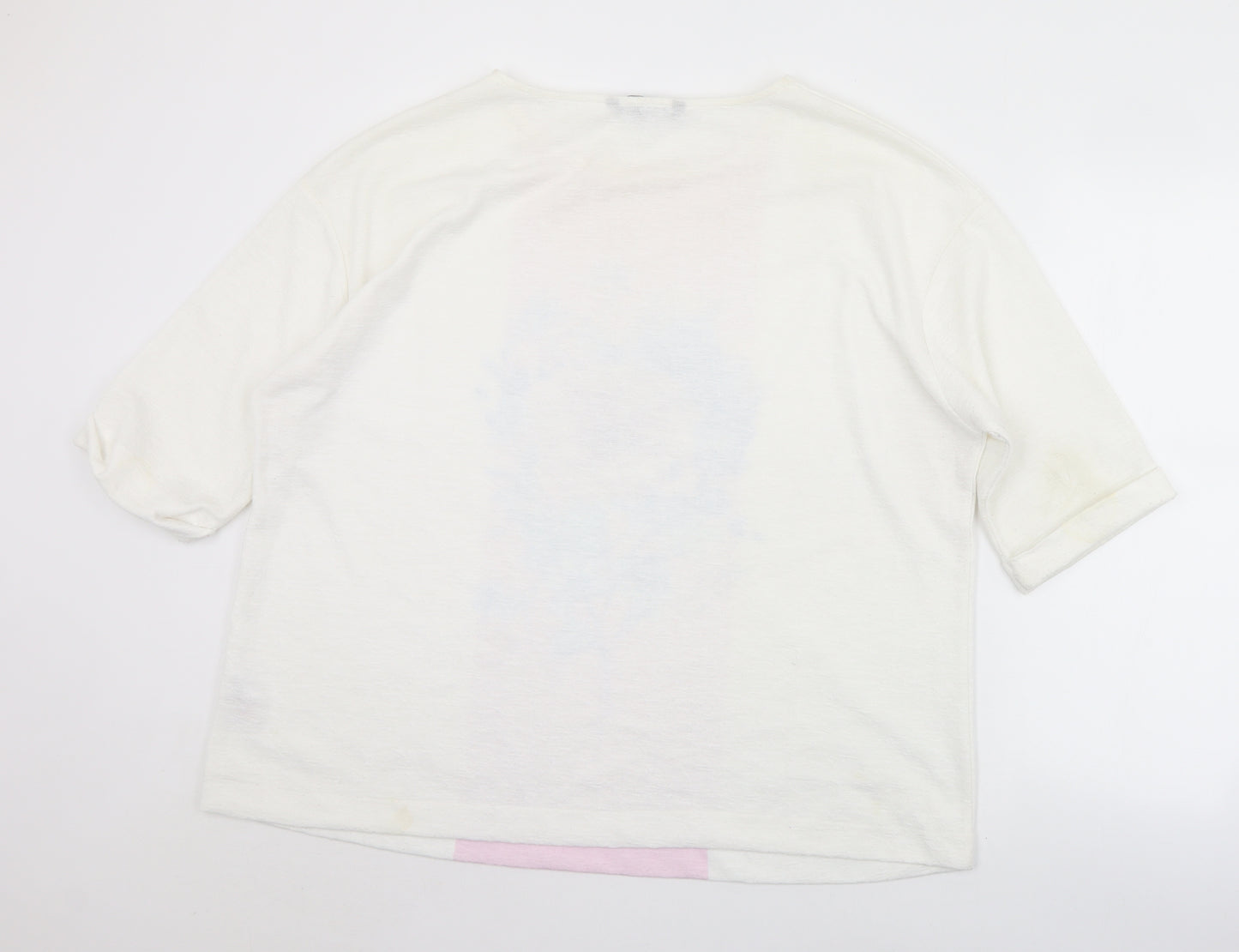 Bonmarché Womens White Floral Polyester Jersey T-Shirt Size 20 Round Neck