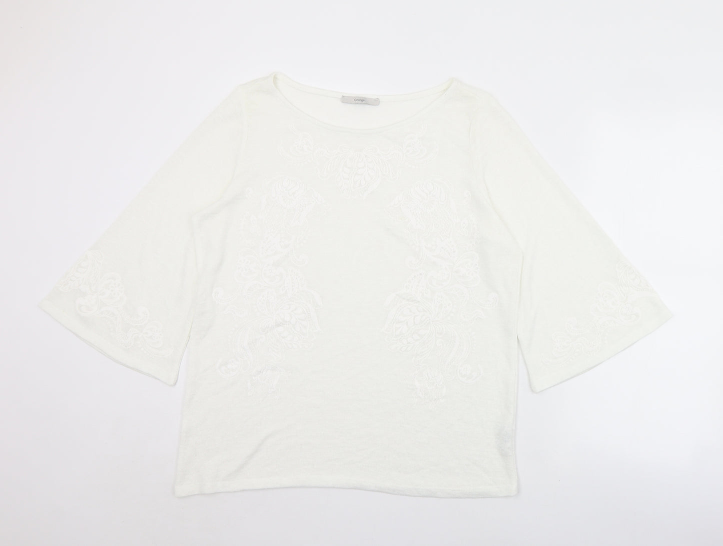 George Womens White Round Neck Floral Polyester Pullover Jumper Size 16   - Floral print