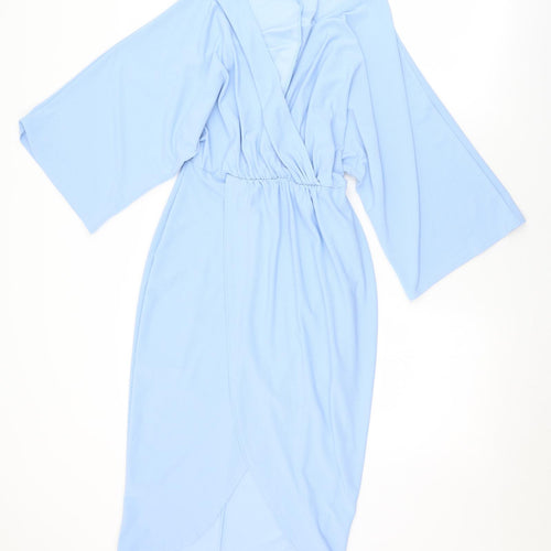 PRETTYLITTLETHING Womens Blue  Polyester Sheath  Size 8  V-Neck