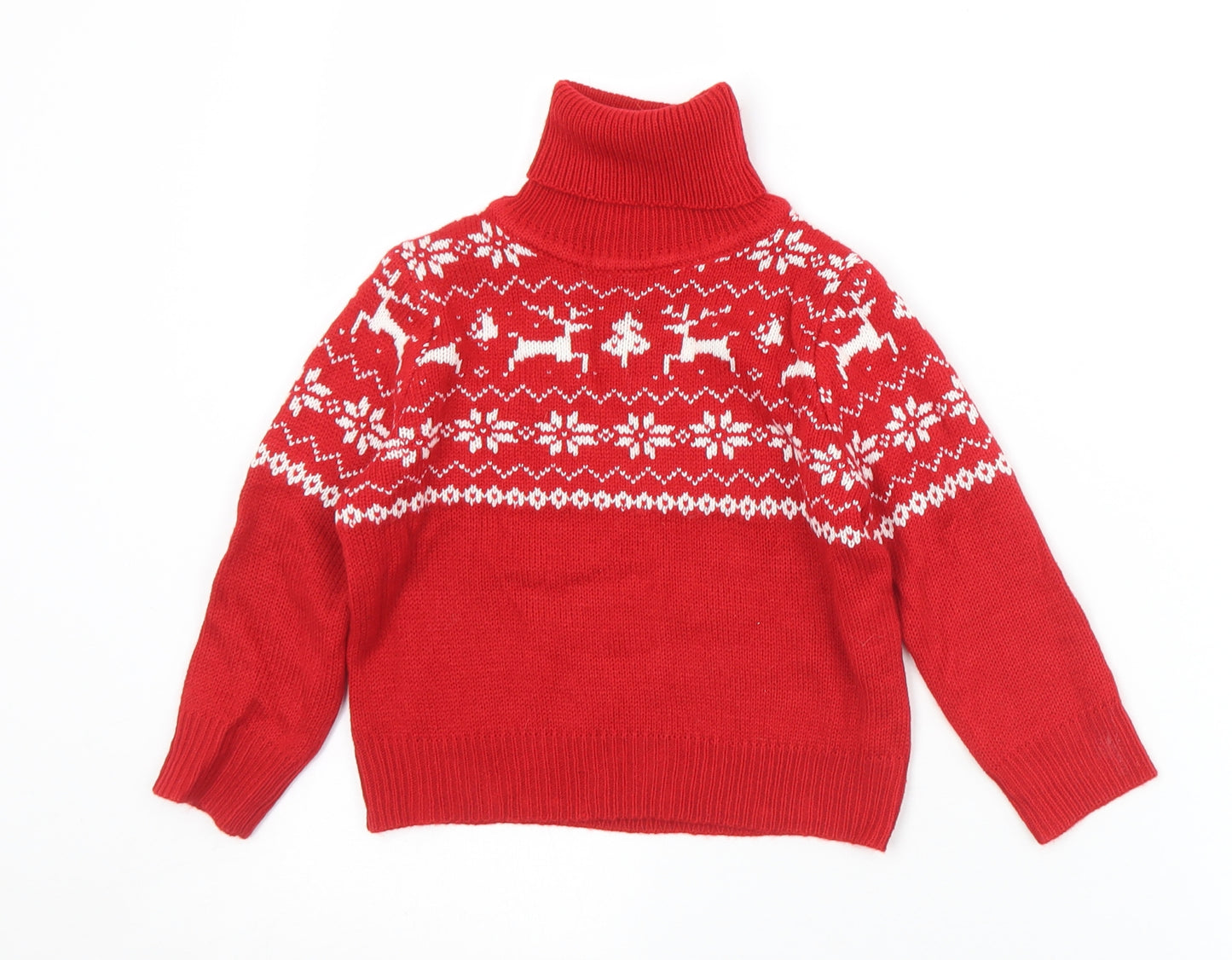 SheIn Boys Red Roll Neck Argyle/Diamond Acrylic Pullover Jumper Size 4-5 Years   - Christmas