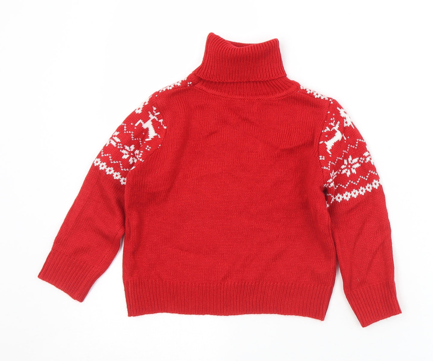 SheIn Boys Red Roll Neck Argyle/Diamond Acrylic Pullover Jumper Size 4-5 Years   - Christmas