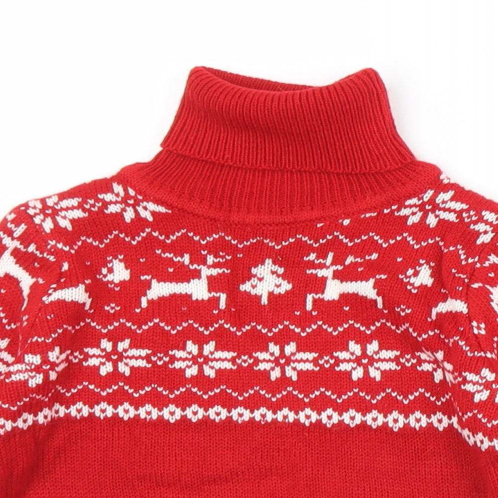 SheIn Boys Red Roll Neck Argyle/Diamond Acrylic Pullover Jumper Size 4-5 Years   - Christmas